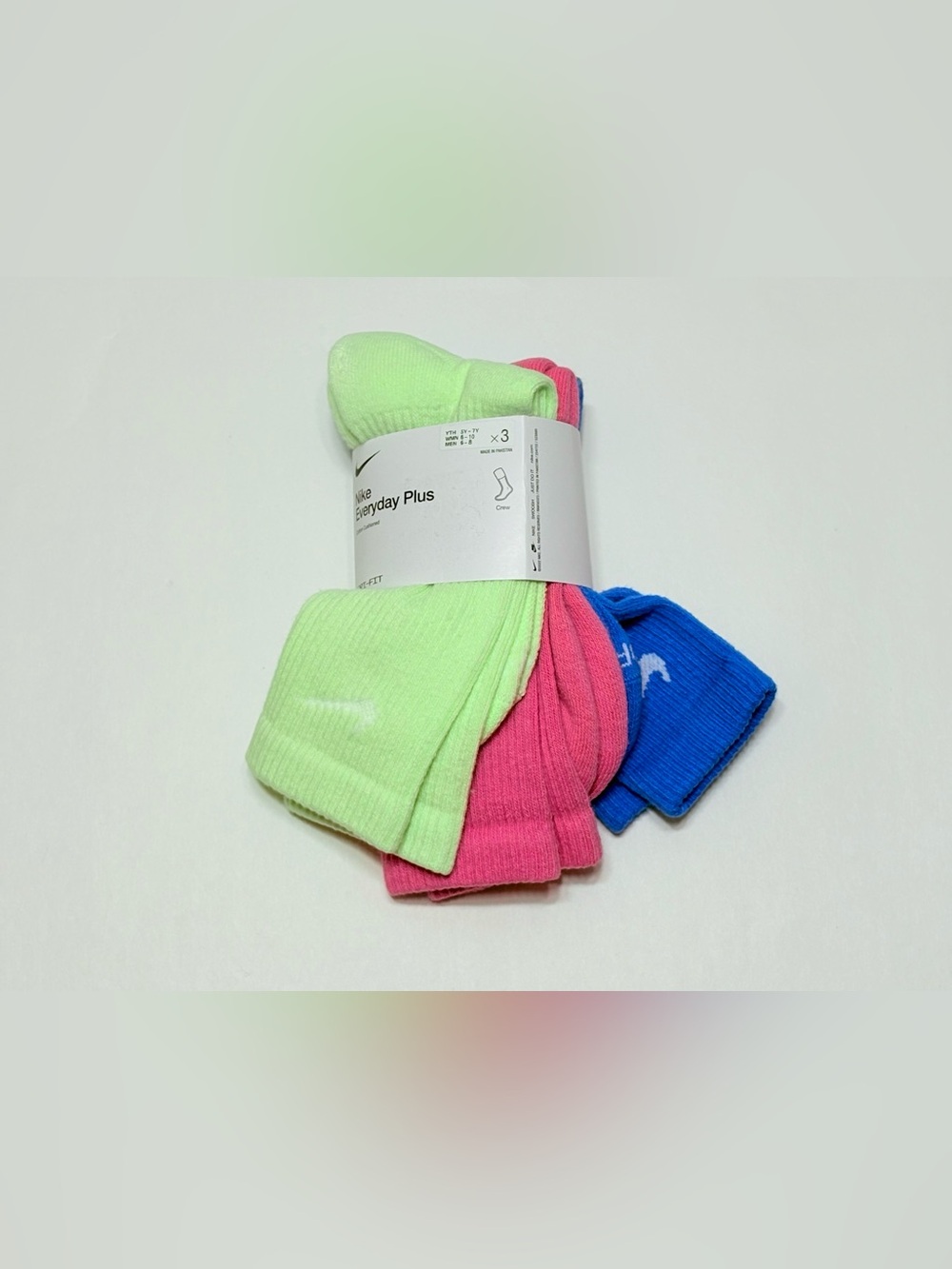 Nike Everyday Plus 3-Pack Crew Socks - Neon Green, Pink & Blue